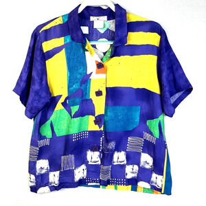 Nino Wong California Vintage Blouse Women Small Artsy Retro Festival Colorful